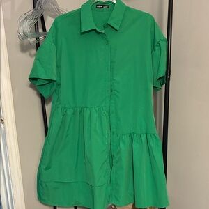 Vibrant Green Button-Down Peplum Dress